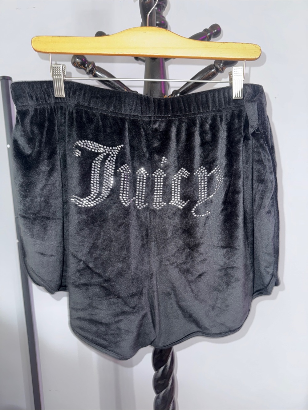 Juicy Couture Black Velour Shorts with Rhinestone Logo 18.2.B2